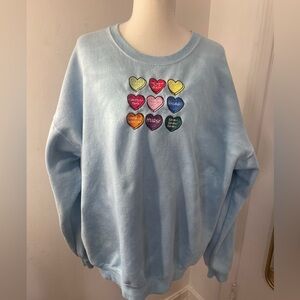 Rare Friends words 90s vintage Jerzees Multicolor Heart Embroidered Sweatshirt